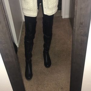 Thigh high faux leather boots